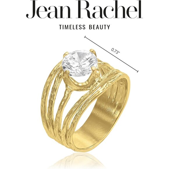 Women 14K Gold Over Sterling Silver Statement Rings With TCW Floating Cubic - Picture 6 of 8